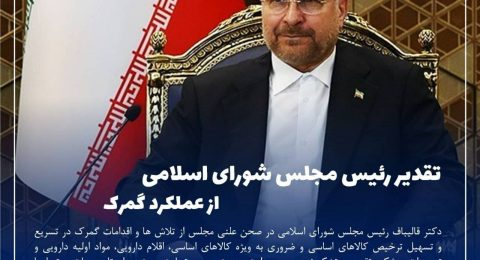 تقدیر رئیس مجلس شورای اسلامی از عملکرد و پیگیری های دکتر رضوانی فر در خصوص تسهیل و تسریع در ترخیص مواد اولیه دارویی و تجهیزات پزشکی